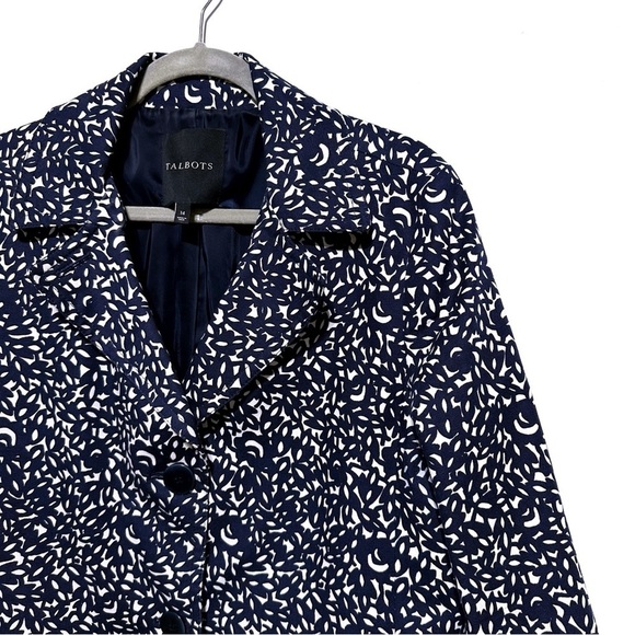 Talbots Floral Print Trench Coat In Navy and White Lined Blue Button Size 14 - Picture 4 of 10